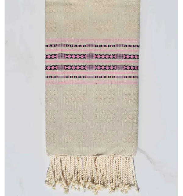Fouta thalasso beige et rose clair Fouta Tunisia - 1