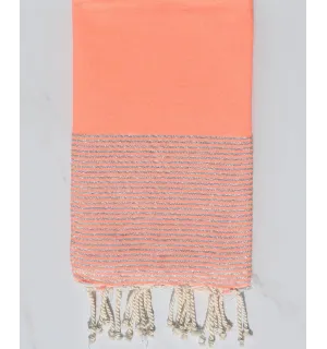 Fouta plate corail fluo avec lurex Fouta Tunisia - 1