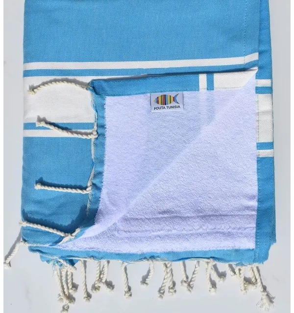 fouta doublée éponge bleu céleste Fouta Tunisia - 1