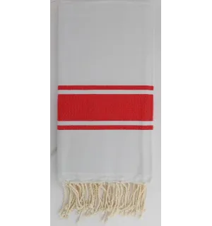 Fouta Plate gris clair rayée rouge 