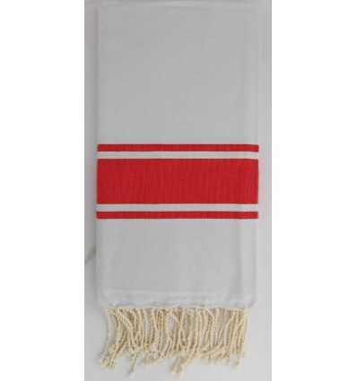 Fouta Plate gris clair rayée rouge