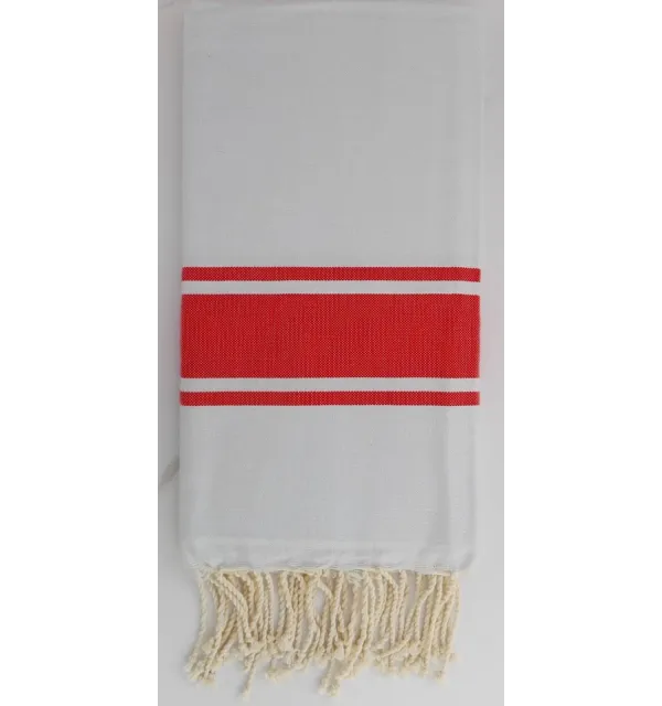 Fouta Plate gris clair rayée rouge 