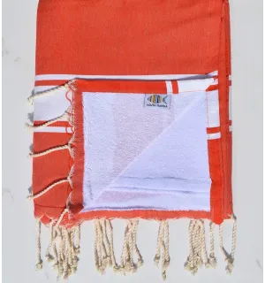 Serviette de plage éponge corail foncé et blanc  - 1