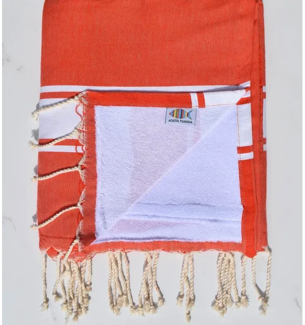 Serviette de plage éponge corail foncé et blanc - 1