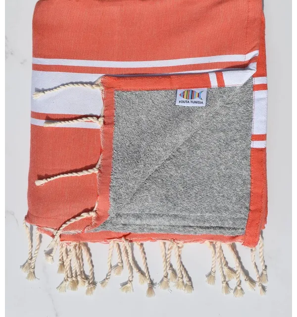 Fouta plate corail doublée éponge couleur gris Fouta Tunisia - 1