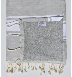 Fouta doublée éponge gris très clair et gris Fouta Tunisia - 1