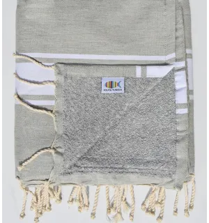 Fouta plate gris mélangé doublée éponge Fouta Tunisia - 1
