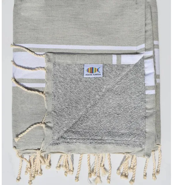 Fouta plate gris mélangé doublée éponge Fouta Tunisia - 1