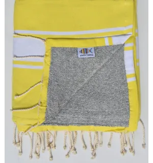 Fouta plate jaune doublée éponge  - 1