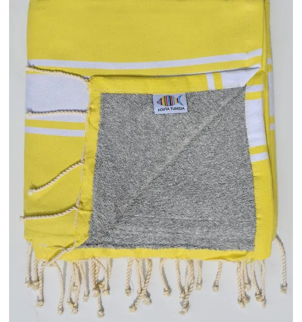 Fouta plate jaune doublée éponge - 1