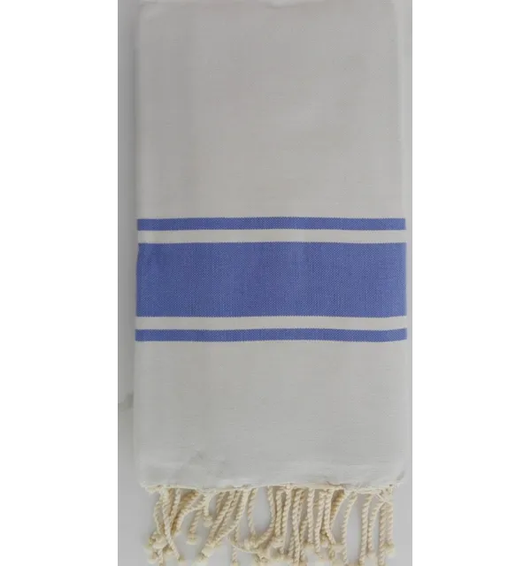 Fouta Plate gris clair rayée bleu lavande 