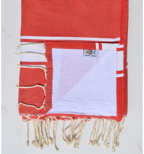 fouta doublée éponge rouge et blanc Fouta Tunisia - 1