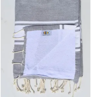 Fouta plate gris doublée éponge Fouta Tunisia - 1