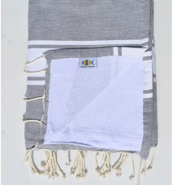 Fouta plate gris doublée éponge Fouta Tunisia - 1