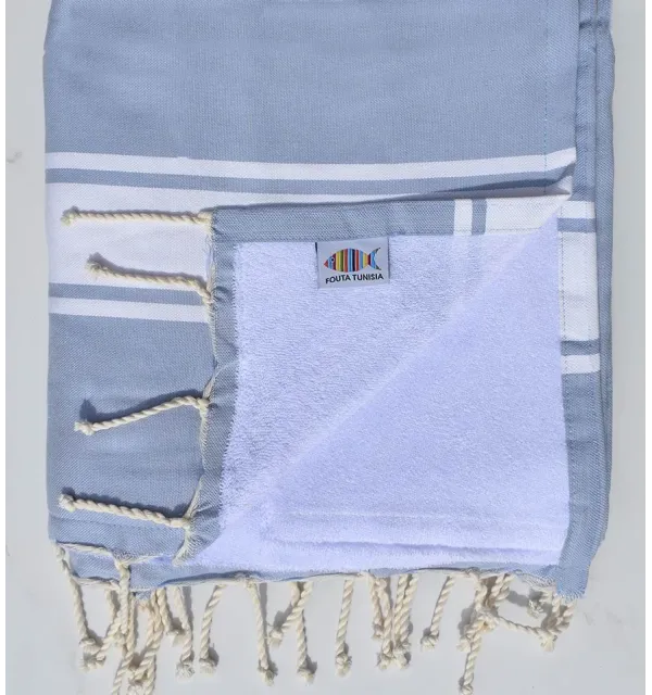 Fouta plate bleu charrette doublée éponge - 1