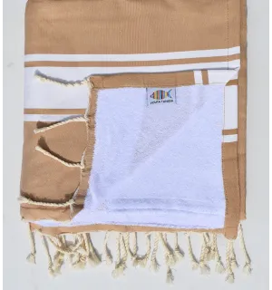 Fouta plate marron clair doublée éponge Fouta Tunisia - 1