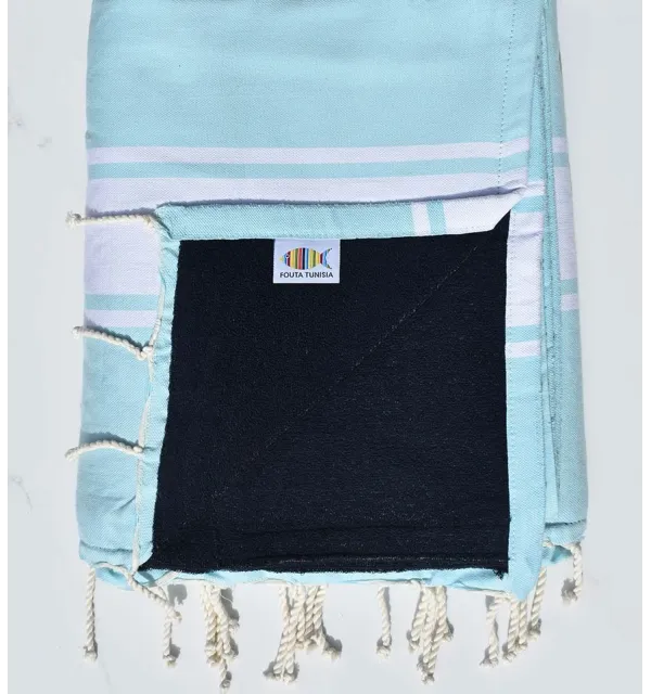 Fouta plate doublée éponge bleu clair et bleu nuit - 1