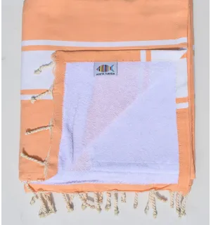 fouta doublée éponge saumon et blanc Fouta Tunisia - 1