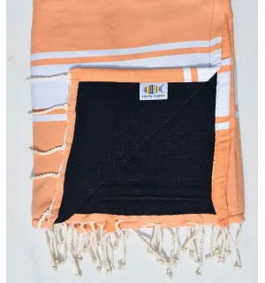 Fouta plate orange saumon doublée éponge Fouta Tunisia - 1
