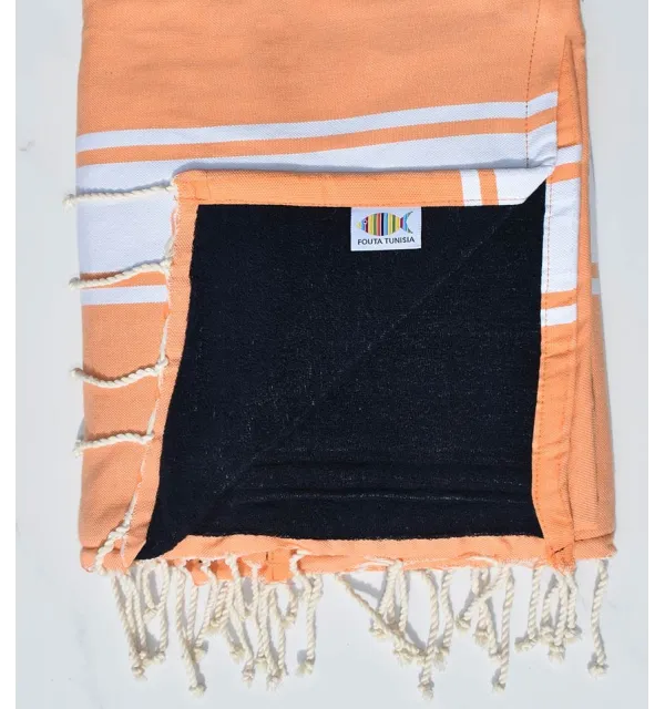 Fouta plate orange saumon doublée éponge Fouta Tunisia - 1