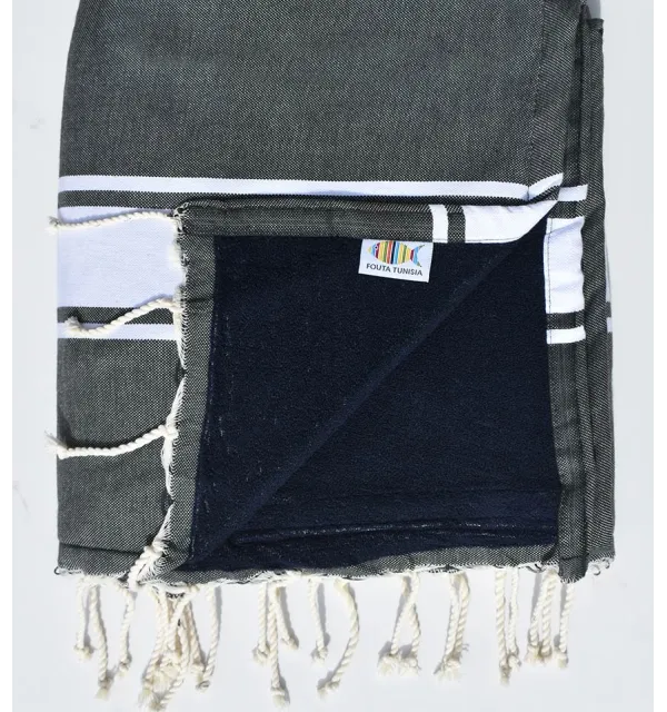 Fouta plate ardoise doublée éponge - 1