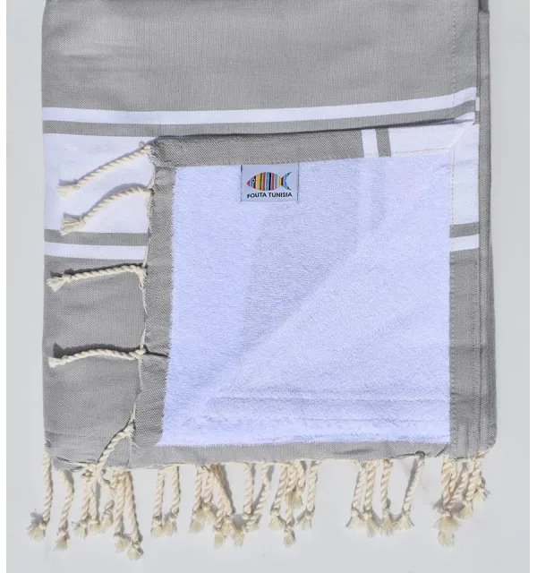 Fouta gris tourdille avec éponge blanche Fouta Tunisia - 1