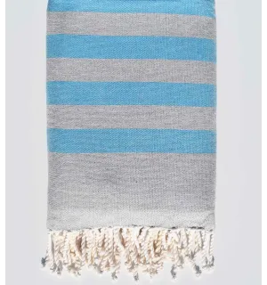 Fouta bleu céruléen et gris doublée éponge Fouta Tunisia - 1