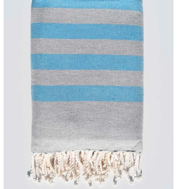 Fouta bleu céruléen et gris doublée éponge Fouta Tunisia - 1