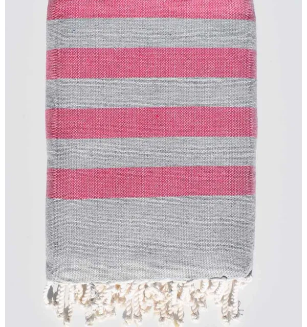 Fouta rose et gris doublée éponge - 1