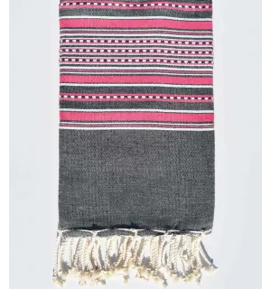 Fouta arabesque gris avec rayures rose Fouta Tunisia - 1