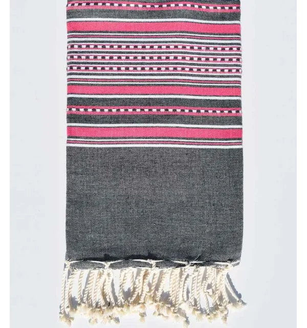 Fouta arabesque gris avec rayures rose Fouta Tunisia - 1