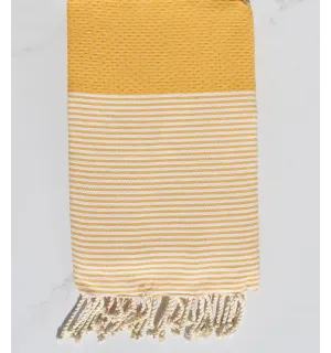 FOUTA NID D'ABEILLE jaune impérial avec rayures Fouta Tunisia - 1