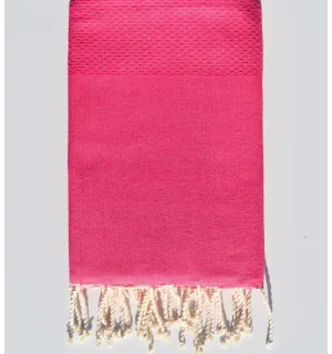 FOUTA nid d'abeille unie rose bonbon Fouta Tunisia - 1