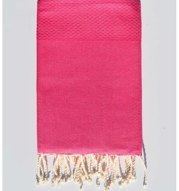 FOUTA nid d'abeille unie rose bonbon Fouta Tunisia - 1