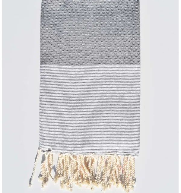 Fouta nid d'abeille gris bleu Fouta Tunisia - 4