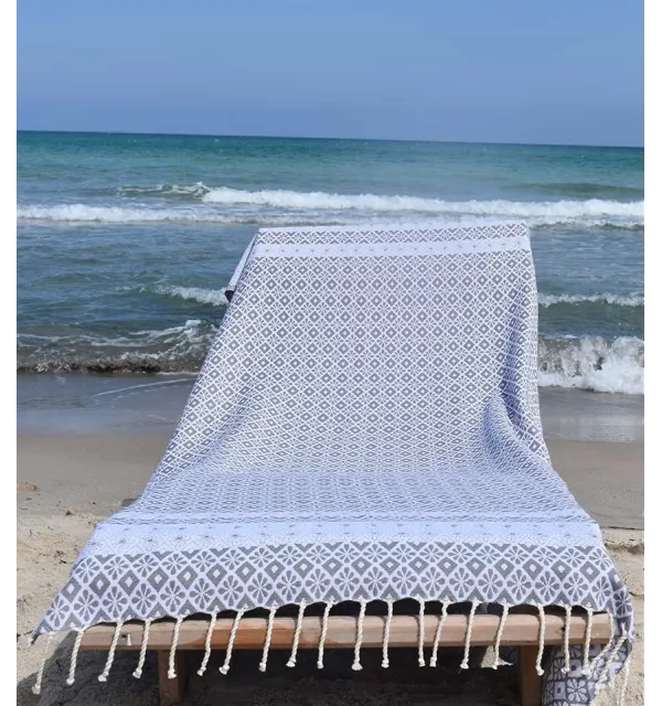 Fouta fleuri gris - 1