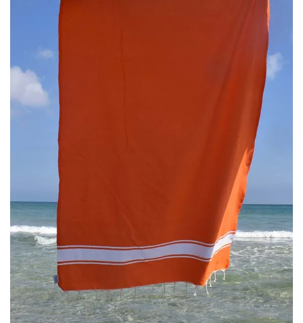 Fouta Plate orange rayée blanc Fouta Tunisia - 3