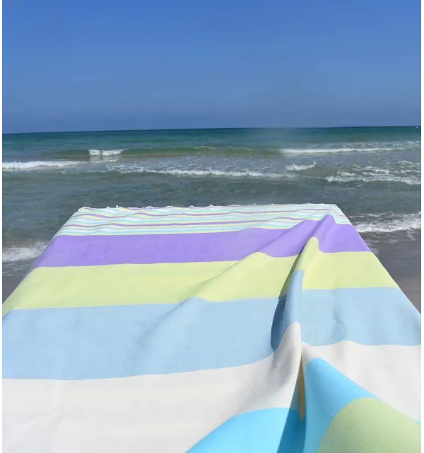 Fouta Plate 5 couleurs mauve avec rayures - 1