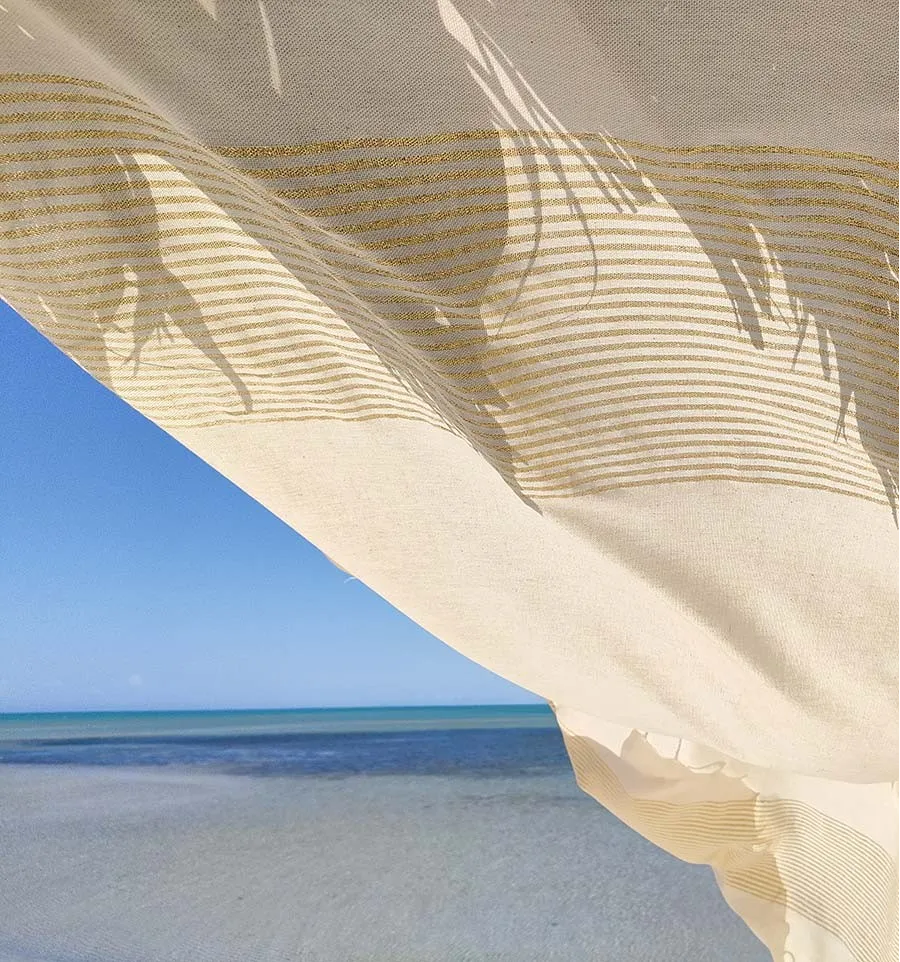 FOUTA Lurex plate blanc cassé au fil lurex doré Fouta Tunisia - 3