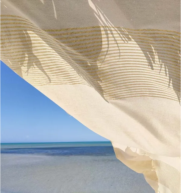 FOUTA Lurex plate blanc cassé au fil lurex doré Fouta Tunisia - 3