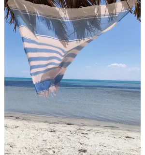 serviette de plage RAF-RAF bleu bleuet et rose pastel pâle Fouta Tunisia - 3