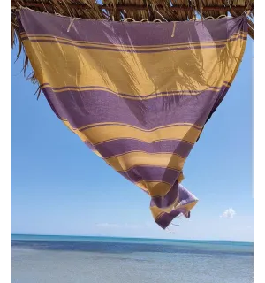 serviette de plage RAF-RAF ocre jaune et violet parme Fouta Tunisia - 2
