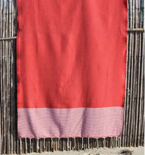 Serviette de plage nid d'abeille rouge Fouta Tunisia - 1