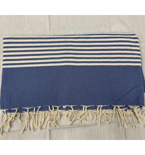 Jeté bleu smalt avec rayures - 1