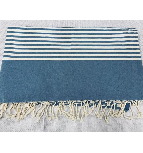 Jeté bleu céruléen foncé avec rayures - 1