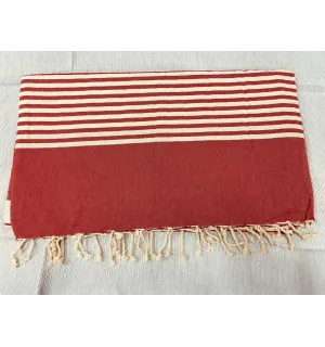 Jeté rouge foncé avec rayures  - 1