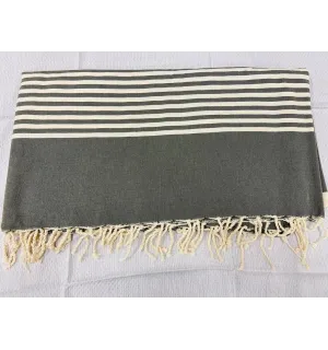 Jeté vert gris avec rayures Fouta Tunisia - 1