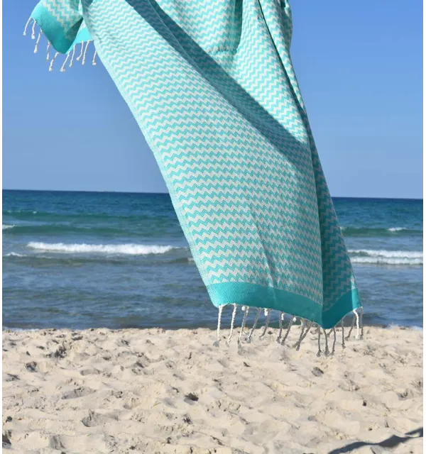 Fouta zigzag bleu vert - 1