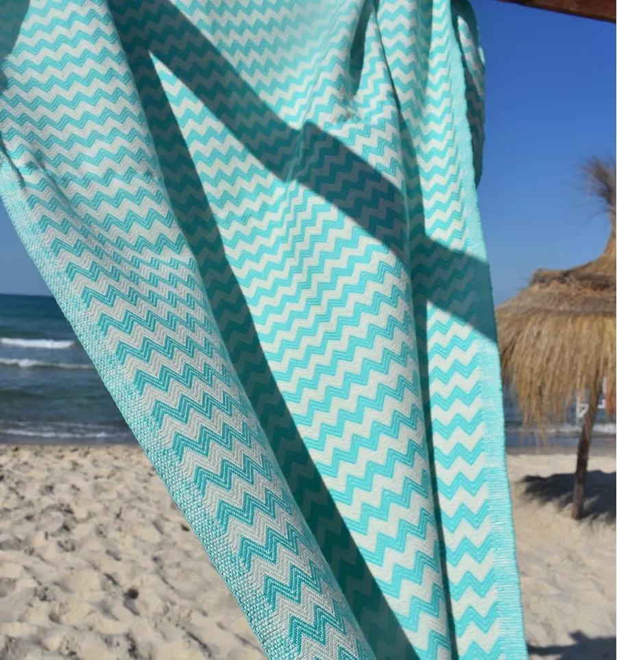 Fouta zigzag bleu vert  - 6