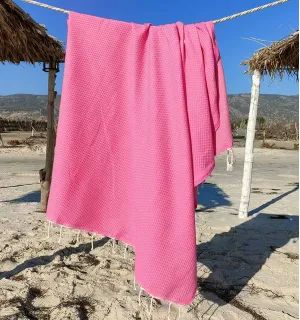 Fouta nid d'abeille unie rose chewing-gum Fouta Tunisia - 1 2